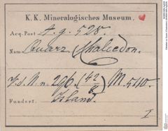 Etiketten zu Quarz (Chalcedon) (NHMW-MIN-Ag528)